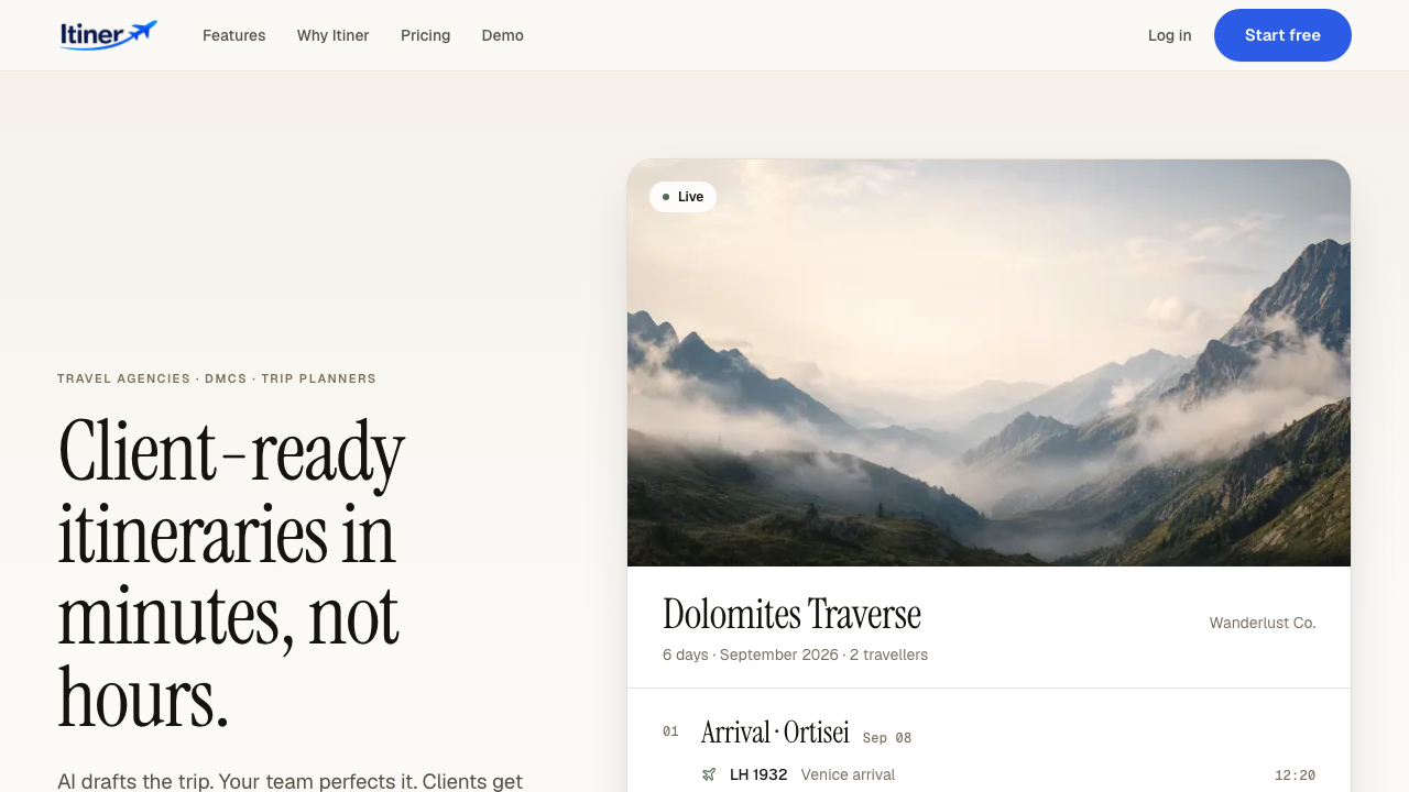 Itiner interface preview